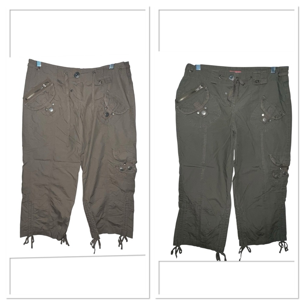 Set Of 2 Max Rave Capri Cargo Cropped Pants Moto Utility Size 9 Y2K Retro Vintag